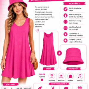 Womens Summer Dress Casual Sleeveless Loose T Shirt V Neck Sundress Swing Beach Cover Up With Pockets